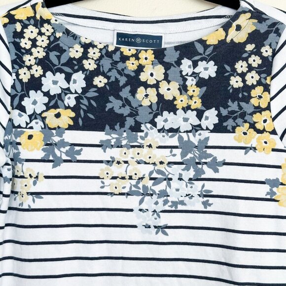 Karen Scott Floral Stripe Tee PM | Cottagecore Coastal Casual | Recycled Cotton - Picture 2 of 6